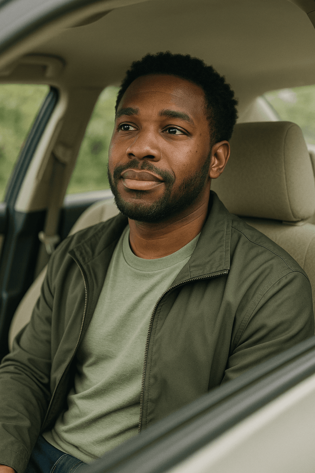 Rideshare driver sitting in a car