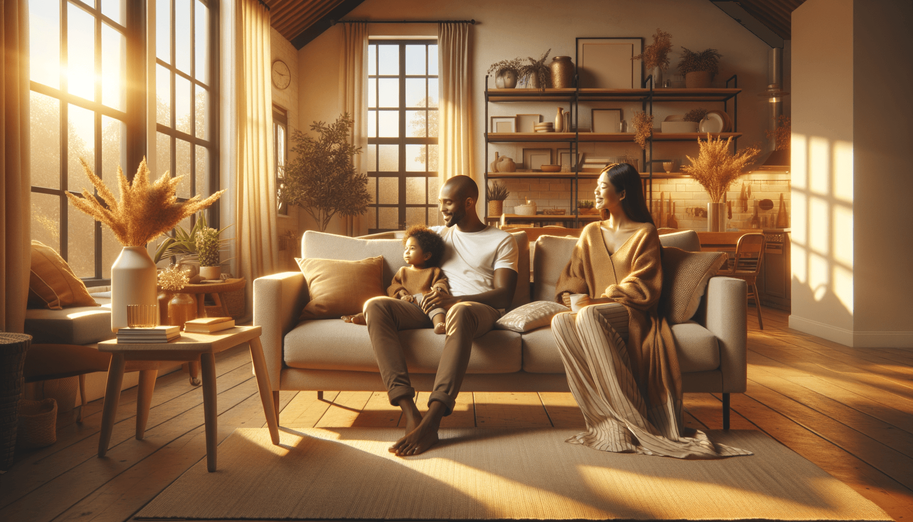Young family relaxing at home